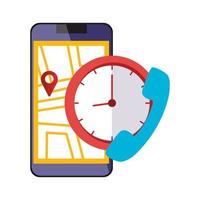 smartphone con aplicación e iconos de ubicación de mapa vector