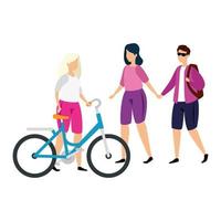 group people with bike isolated icons vector