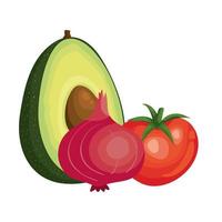 fresh tomato with purple onion and avocado vector