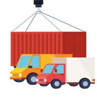 delivery service vehicles and container vector