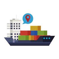 cargo ship with pin location isolated icon vector