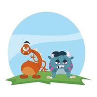 funny monsters couple in the field characters colorful vector