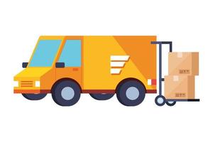 delivery service van with boxes isolated icon vector