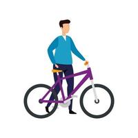 Hombre joven con icono de personaje de avatar de bicicleta vector