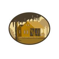 Cajun House and Tree Oval WPA Retro vector