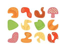 Picking autumn forest mushrooms in flat vector abstract elements set