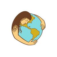 Mother Earth Hugging World Globe Retro vector