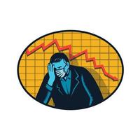 Depressed Businessman Pandemic Crisis Retro Woodcut vector