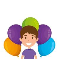 lindo niño con globos de helio vector