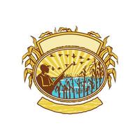 Bird Hunter in Cornfield Oval Retro vector