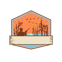 Duck Hunter in Cornfield Shield Retro vector