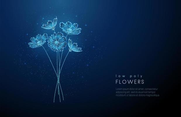 Abstract low poly blooming bouquet of flowers.