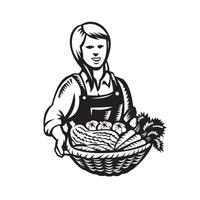 Female Organic Farmer with Basket of Vegetables vector