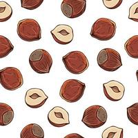 Pattern of vector illustrations on the nutrition theme set of hazelnuts. Realistic isolated objects for your design.