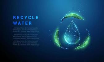 Falling drop of water with recycle symbol from green leafs vector