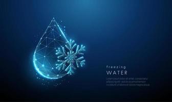 Low poly falling drop of water and snowflake. vector