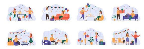 Party scenes bundle with people characters. vector