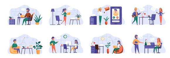 Support service scenes bundle with people characters. vector