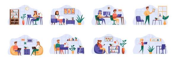 Coworking office bundle with people characters. vector