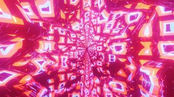Abstract red textured neon tunnel hole 3d illustration vj loop