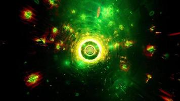 Cool green tech tunnel with glowing neon particles 3d illustration vj loop video