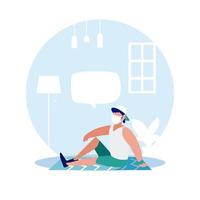 Man with mask relaxing at home vector design