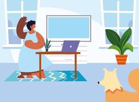 woman and pet in home vector