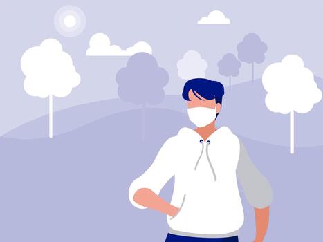 Man with mask outside at park vector design