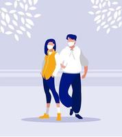 Woman and man with mask outside vector design