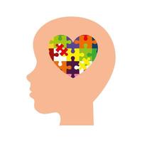 profile head and heart of with puzzle pieces vector