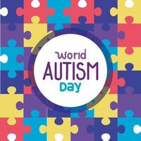 world autism day with puzzle pieces vector