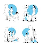 scenes of people practicing exercise vector