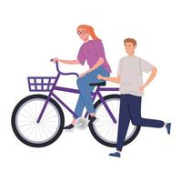 pareja con personaje de avatar de bicicleta vector