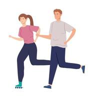 cute couple practicing exercise avatar characters vector