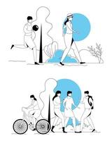 set scenes of people doing activities vector