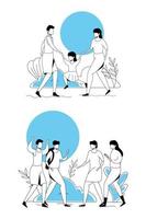 set scenes of young people and cute family vector