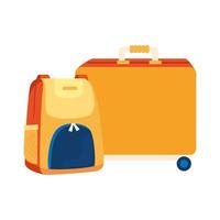 wheeled suitcase with backpack isolated icon vector