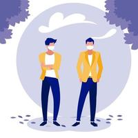 Men with masks and trees outside vector design