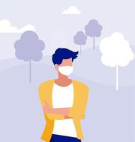 Man with mask outside at park vector design