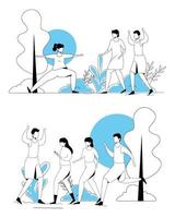 scenes of people practicing exercise vector