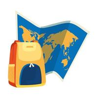 paper map with backpack isolated icon vector