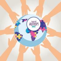 world autism day and world planet with hands vector