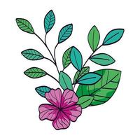 cute flower purple color with branches and leafs vector