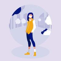 Woman with mask at park vector design