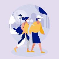 Woman and man with mask at park vector design