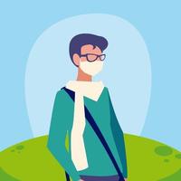 Man avatar with mask outside vector design