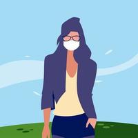 Woman avatar with mask outside vector design