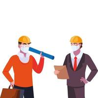 executive and architect with mask and helmet vector