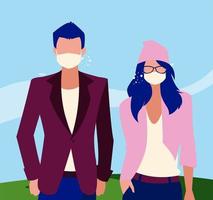 Avatar de mujer y hombre con máscara fuera de diseño vectorial vector