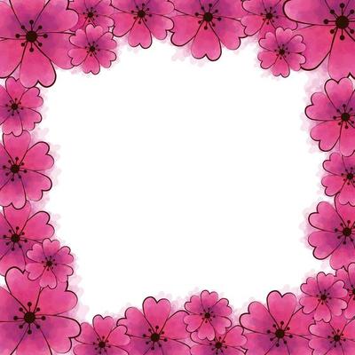 frame of cute flowers pink color isolated icon